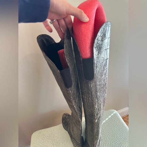 Stuart Weitzman Croc Embossed OTK Boots - Picture 2 of 3